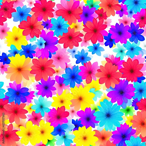 Colored seamless pattern of flowers. AI generated.