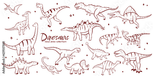 dinosaurs' illustration set. Prehistoric Animals Vector illustration collection. Hand drawn Line art style.