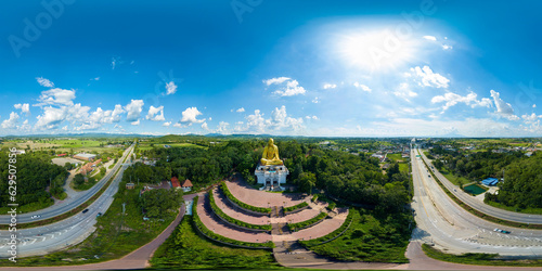 Aerial View Kruba Sivichai Large Monument, Of Lamphun Province, Thailand (full VR 360 degrees panorama seamless)