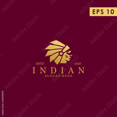 Head Of Indian Apache Logo Design Vector Template With Luxury Gold Colour