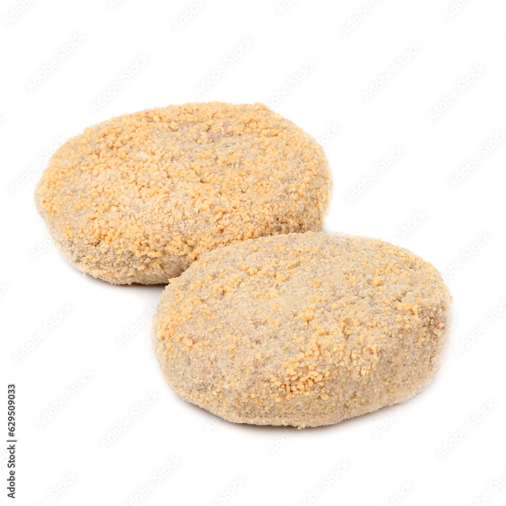 Rabbit Meat Cutlets Homemade Halal on a white background Rabbit Meat Cutlets Homemade Halal on a white background