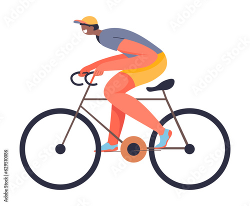Male character riding bicycle, cycling sportsman