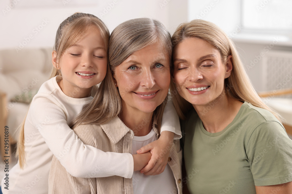 Three generations. Happy grandmother, her daughter and granddaughter at home Three generations. Happy grandmother, her daughter and granddaughter at home