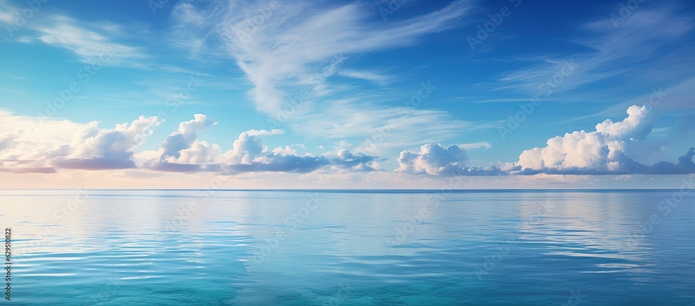 tropical beach panorama, seascape with a wide horizon, showcasing the beautiful expanse of the sky meeting the sea