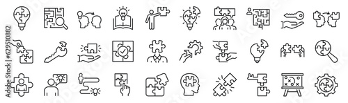 Set of outline icons related to problem solution, support, cooperation, sloving. Linear icon collection. Editable stroke. Vector illustration photo