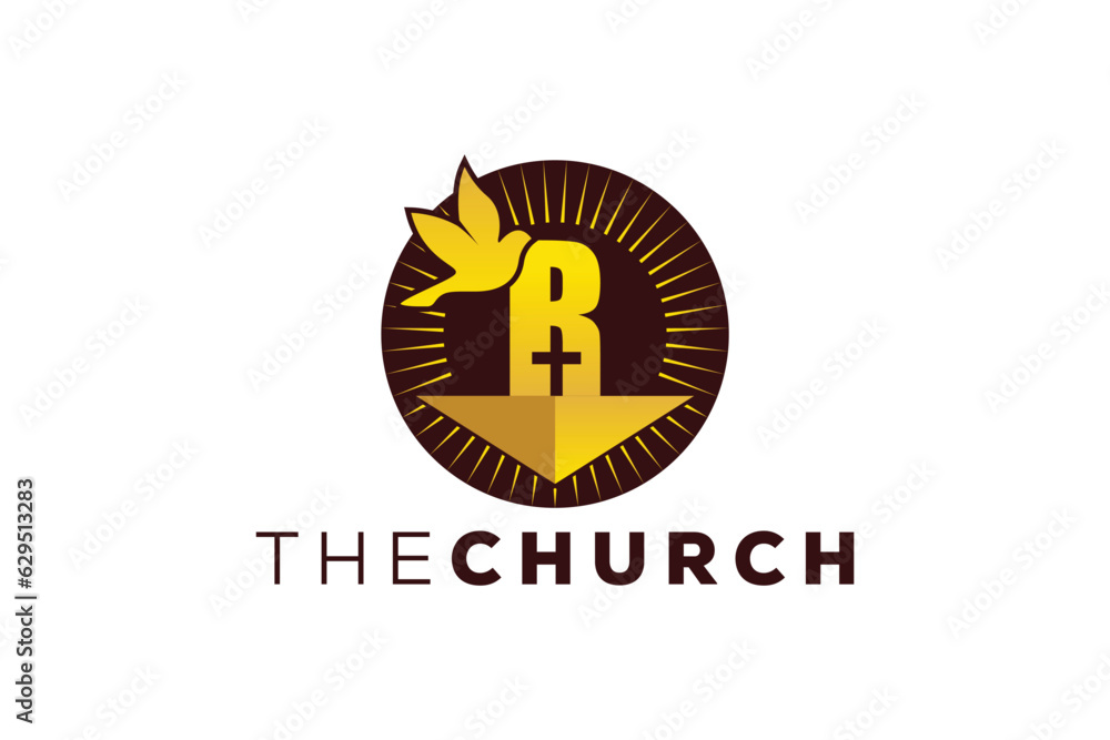 Trendy and Professional letter R church sign Christian and peaceful vector logo Trendy and Professional letter R church sign Christian and peaceful vector logo