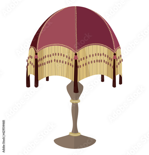 European vintage retro torchere lampshades in victorian style. Historic old-fashioned stylish interior. Pink table textile lamp.