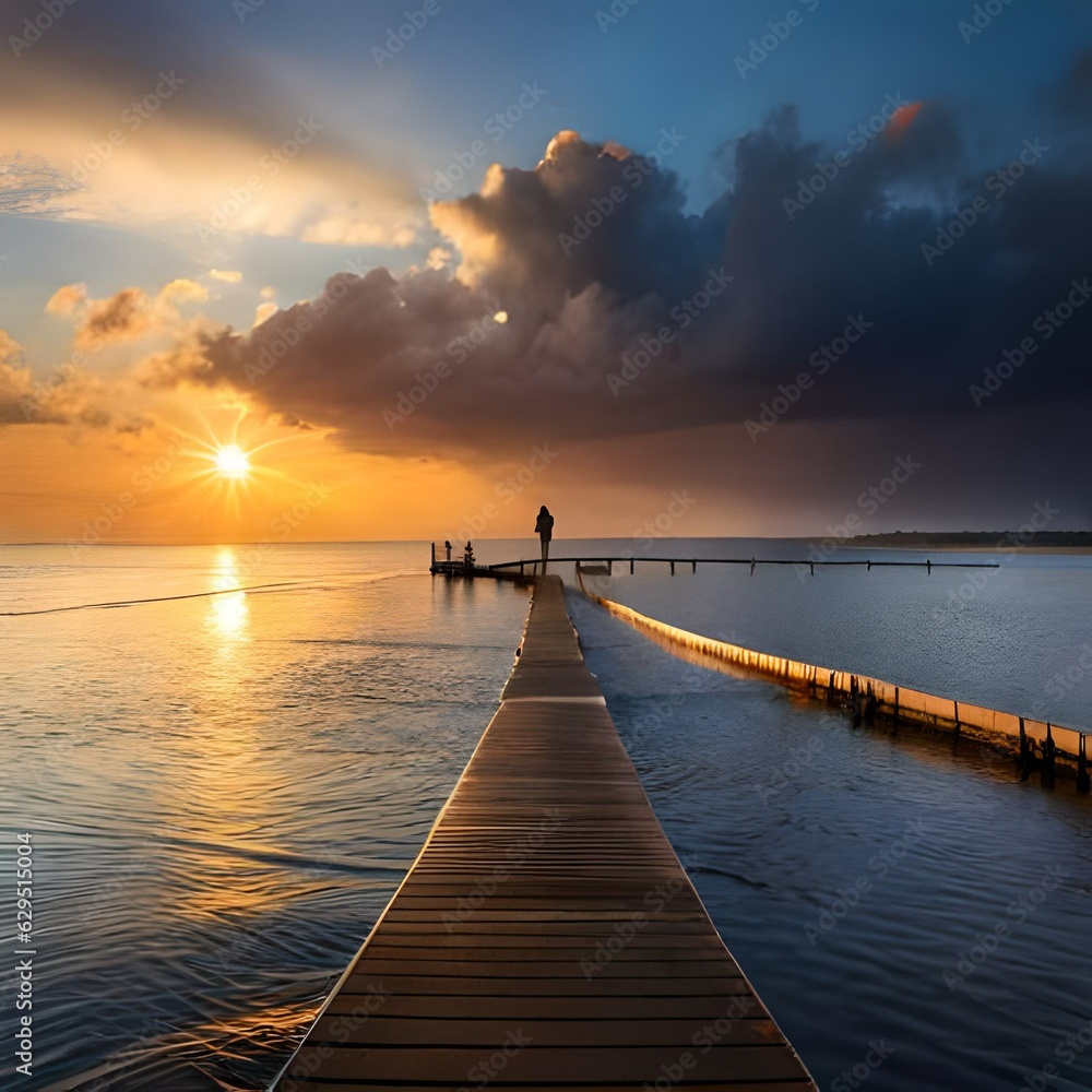 Obraz premium sunset on the pier ai generated