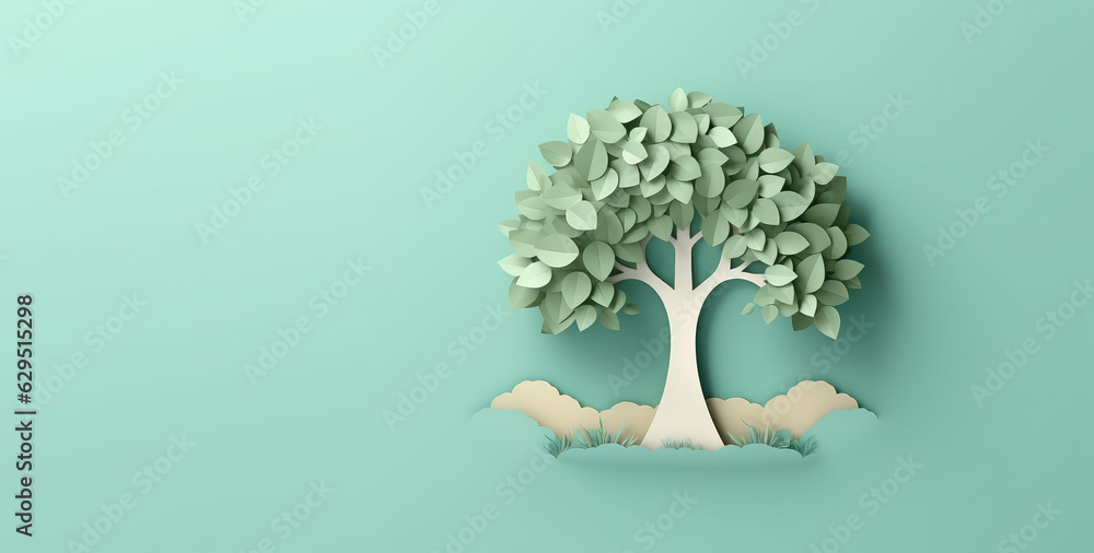 © SnowElf - Creative concept Earth Day banner template. Nature, trees and green leaves in paper cut out style. 3d render illustration style illustration. © SnowElf - Creative concept Earth Day banner template. Nature, trees and green leaves in paper cut out style. 3d render illustration style illustration.