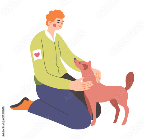 Caring for homeless stray dogs, volunteer man
