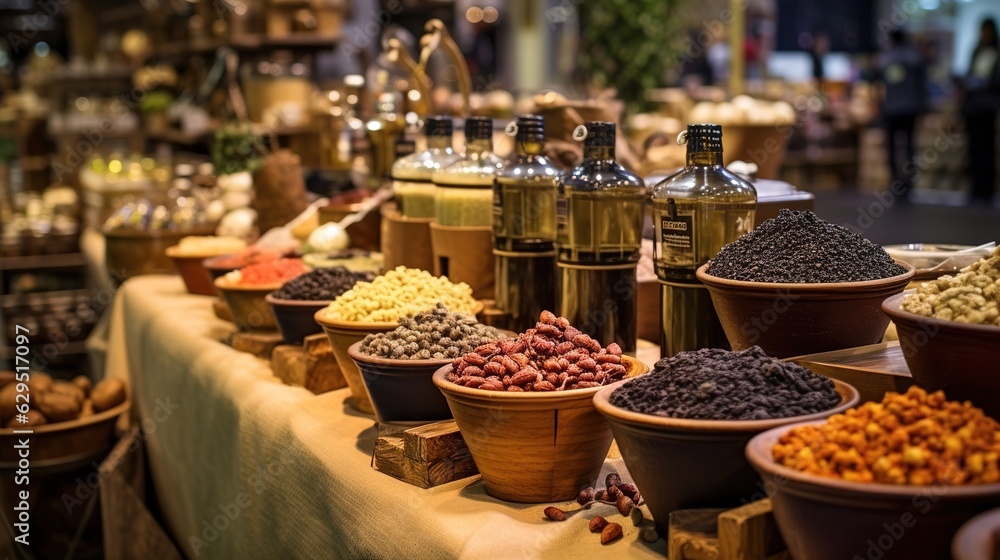 Fototapeta premium colored spices, gourmet delicacies on the market. Generative AI