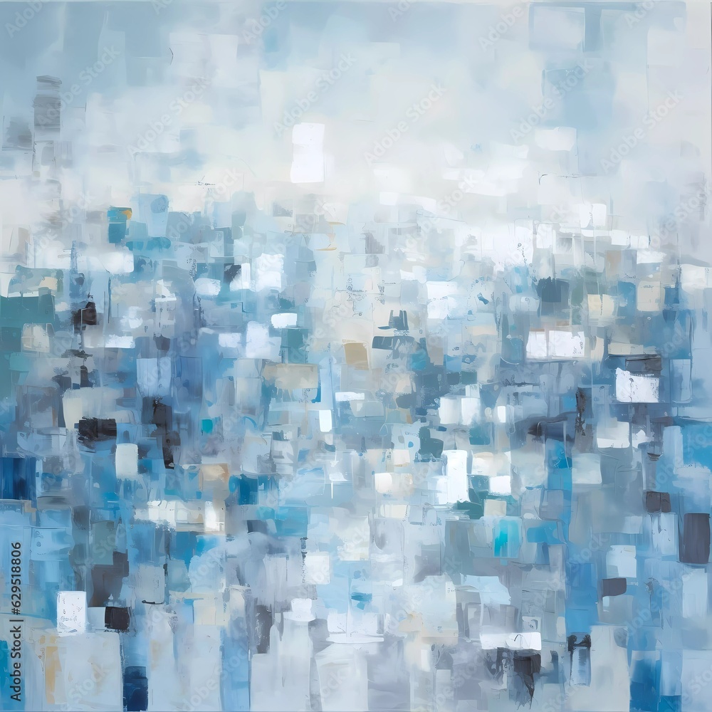 Abstract color field painting with gradations of blues and whites