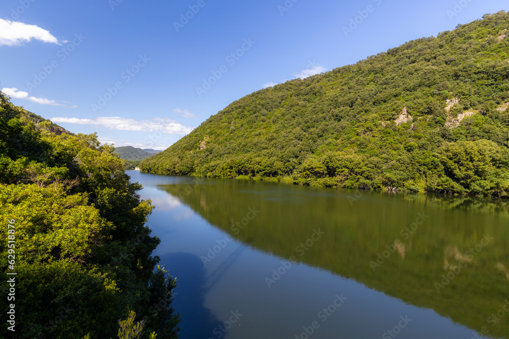 Beautiful and quiet Ter river scenery near the village Pasteral in Catalonia, Spain