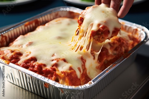 close up of a lasagna cheesy bite