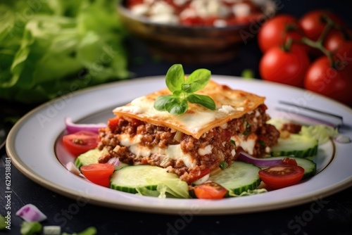 Salad with Lasagna On a White Plate
