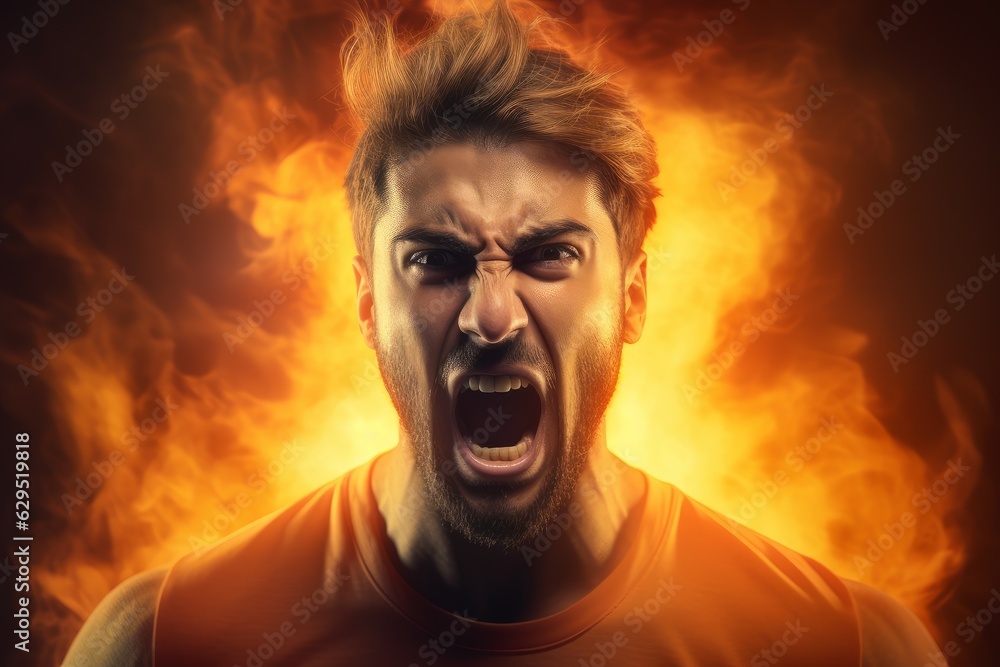 Man sport fire excited. Generate AI Man sport fire excited. Generate AI