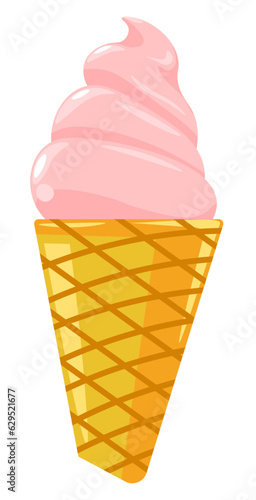 Cone of vanilla ice cream, gelato dessert vector