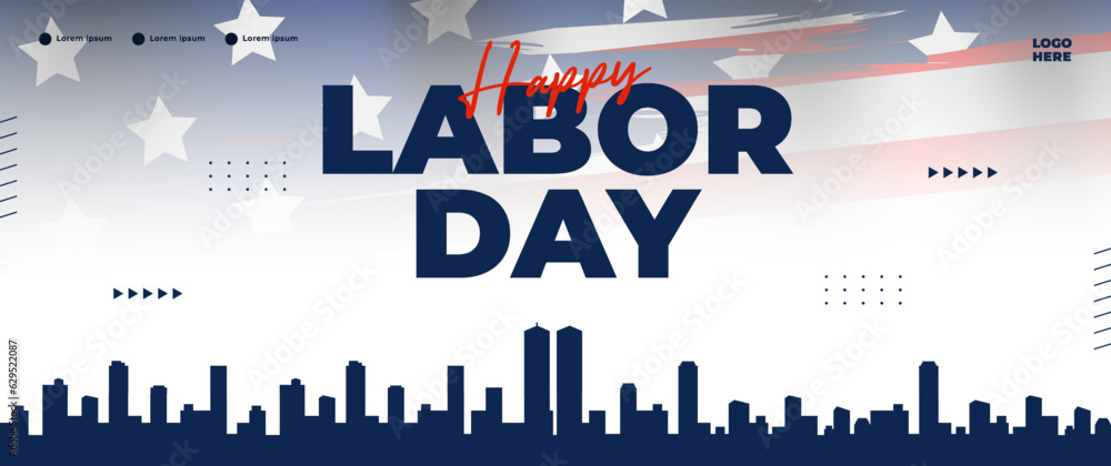 blue happy labor day banner with american flag elements