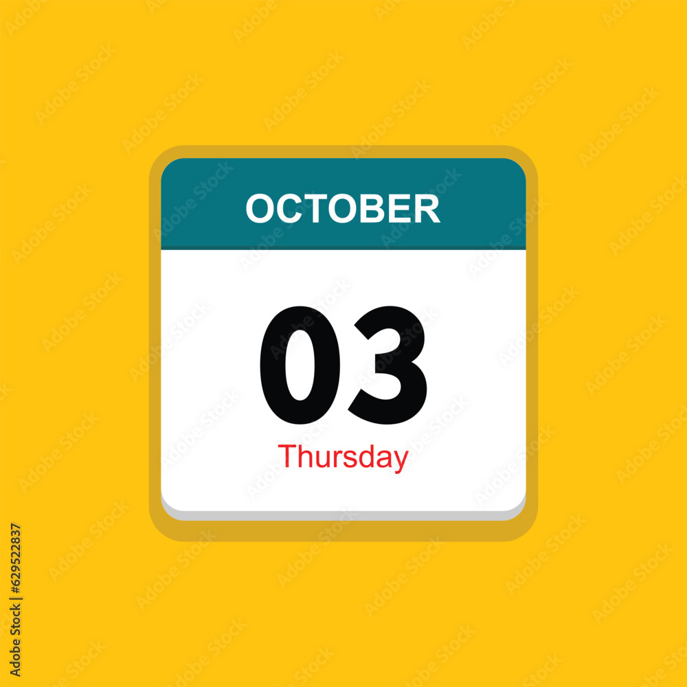 thursday 03 october icon with yellow background, calender icon