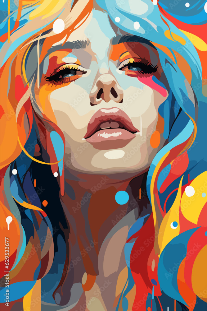 Woman in vibrating colors illustration