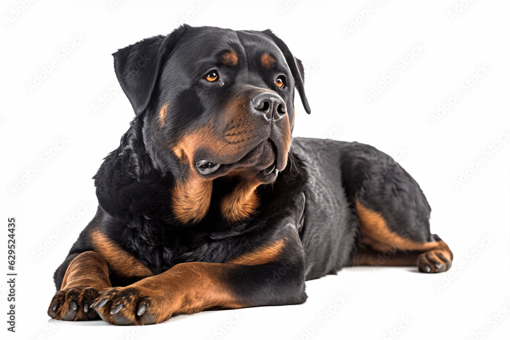 Portrait of Rottweiler dog on white background