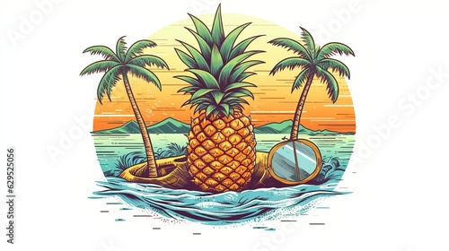 Pineapple mascot  Hello summer background  Generative ai