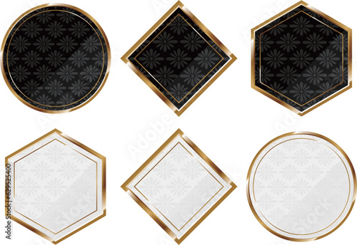 高級感のある菊菱模様フレーム6種セット　ブラック＆ホワイト