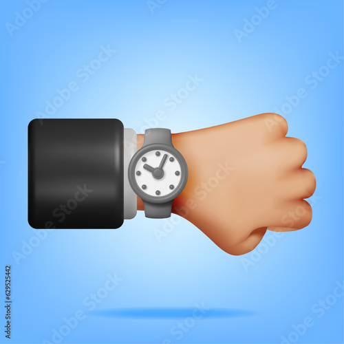 3D Simple Classic Round Wrist Watch Clock Isolated. Render Hand Alarm Clock Icon. Measurement of Time, Deadline, Time-Keeping and Time Management Concept. Watch Symbol. Minimal Vector Illustration