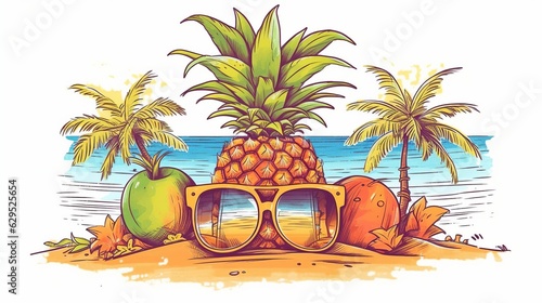 Pineapple mascot, Hello summer background, Generative ai