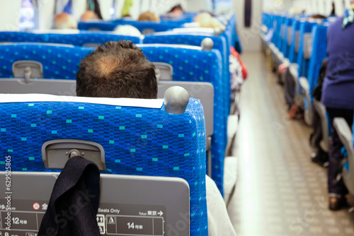 Interior of Japanese express bullet train Shinkansen