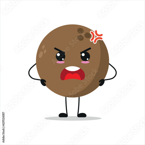 Cute angry coconut character. Funny mad coco cartoon emoticon in flat style. coconut emoji vector illustration