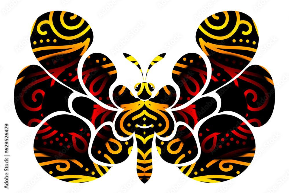 Beautiful colourful butterfly design with gradient flower leaf art pattern of indonesian culture traditional batik texture 