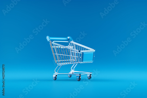 3D miniature shopping carts with blue background Generative AI.