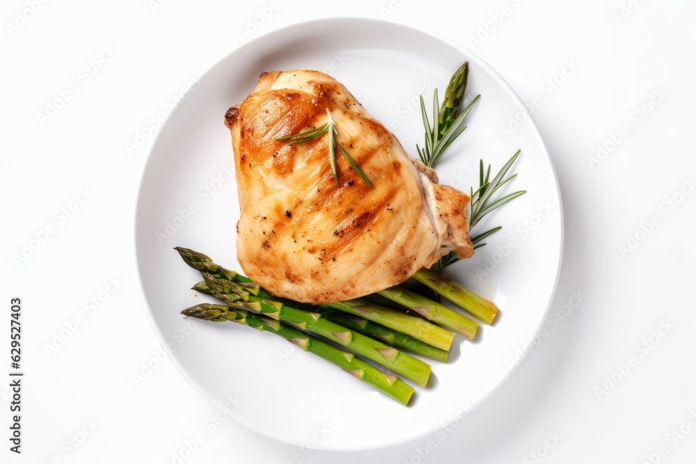 Grilled chicken asparagus top view. Generate Ai Grilled chicken asparagus top view. Generate Ai