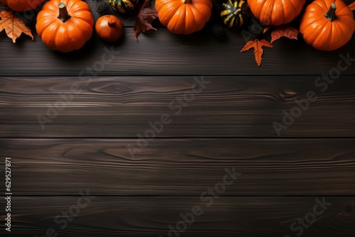 Halloween pumpkin wooden background. Generate Ai