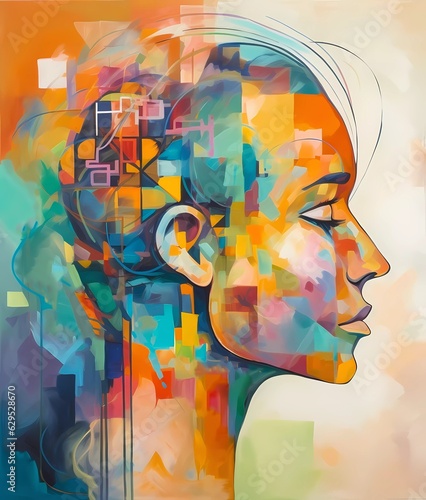 An abstract portrait of a person lost in thought with colours and shapes No 1