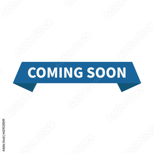 Coming Soon In Blue Rectangle Ribbon Shape For Announcement

