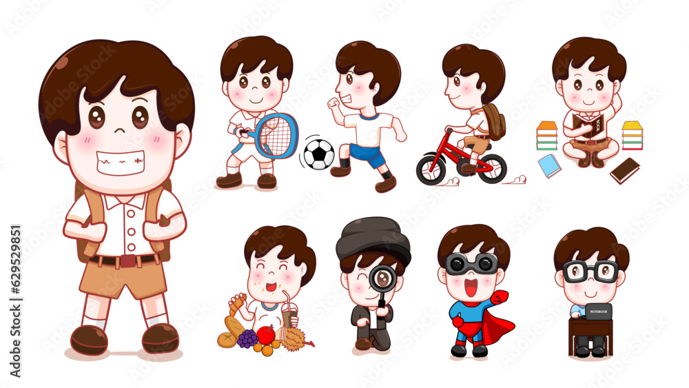 Boy students vector character set design boys character in artist engineer and student uniform Boy students vector character set design boys character in artist engineer and student uniform
