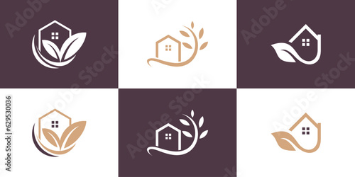 Set of Green house logo design vector with creative concept