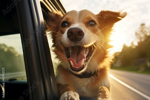 Dog head out car. Generate Ai