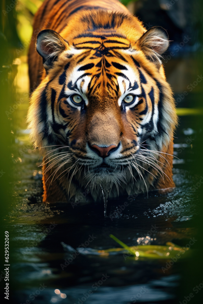 Naklejka premium Tiger, Wildlife Photography, Generative AI