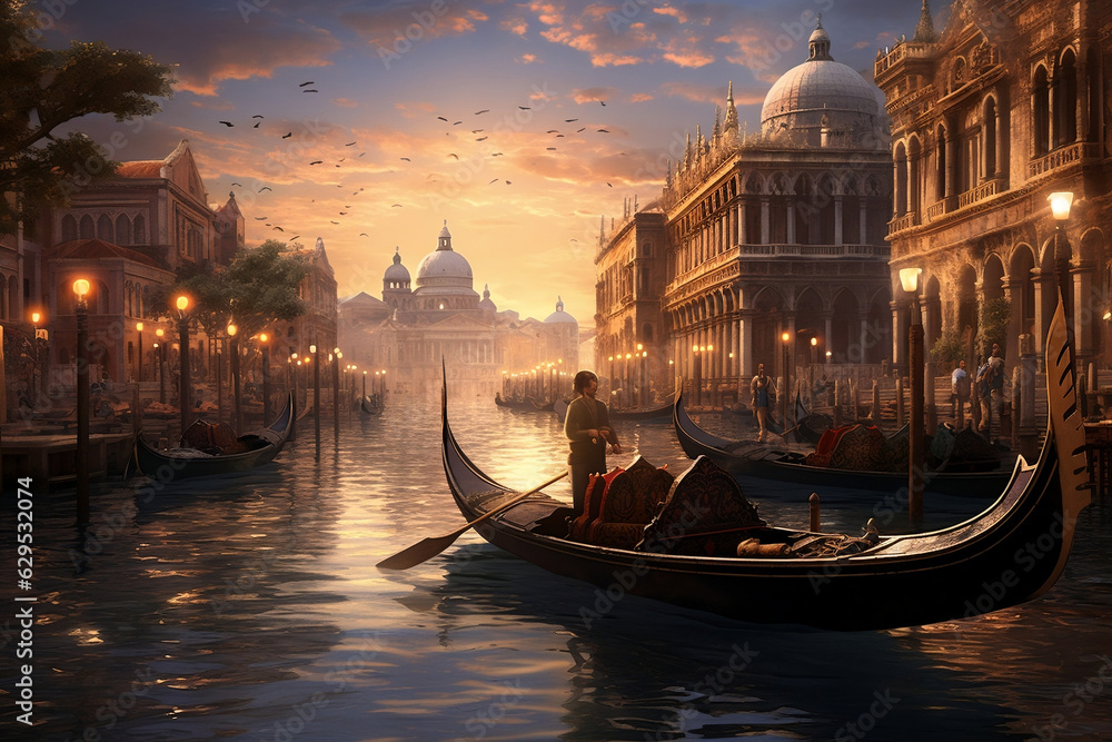 Elegant Venetian gondola gliding through the city's intricate waterways.