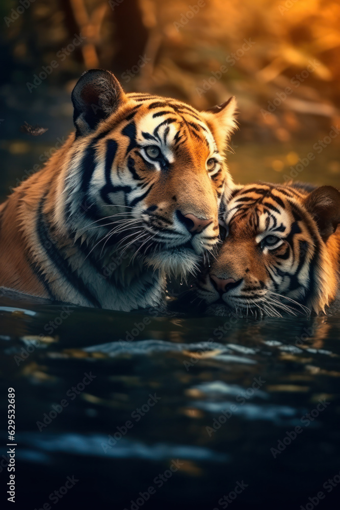 Fototapeta premium Tiger, Wildlife Photography, Generative AI