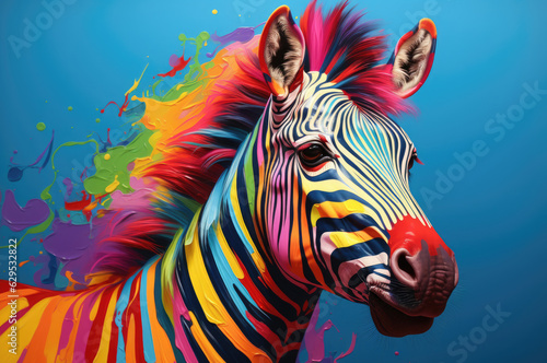 Technicolor Zebra Illustration  An AI-generated illustration of a zebra showcasing an extraordinary palette of colors.