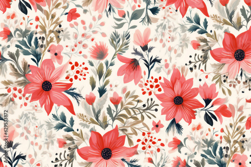 drawing textile spring flower art leaf fabric pattern wallpaper summer. Generative AI.