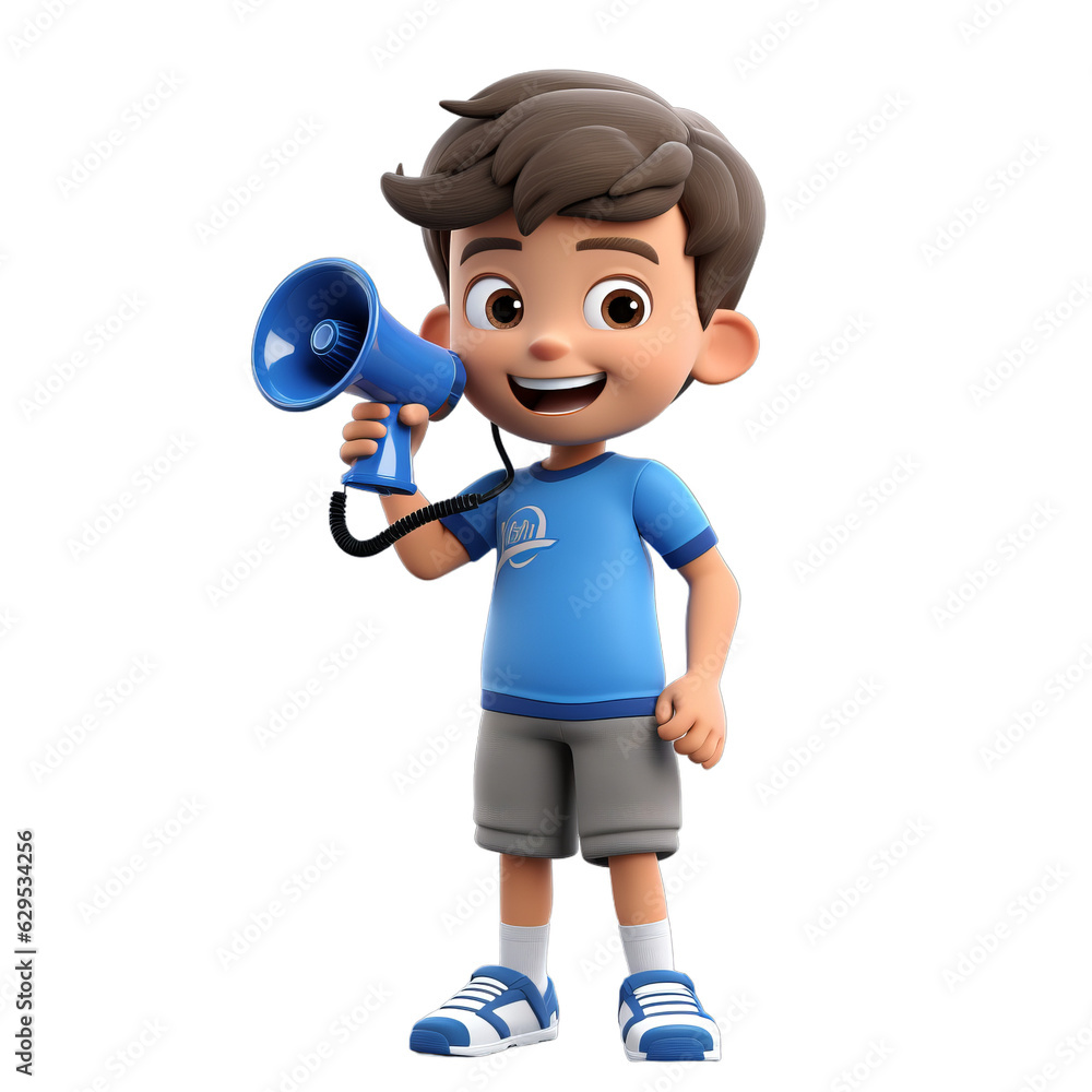 cute boy with the megaphone 3D render - obrazy, fototapety, plakaty 