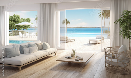 empty living room in a luxurious summer beach house © Aryanedi