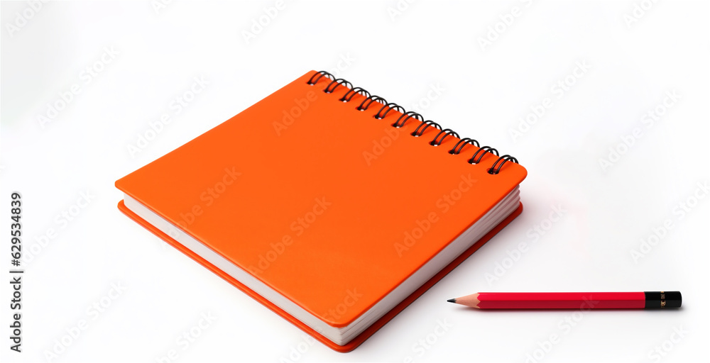 orange notebook with pen and white background, ai generated orange notebook with pen and white background, ai generated