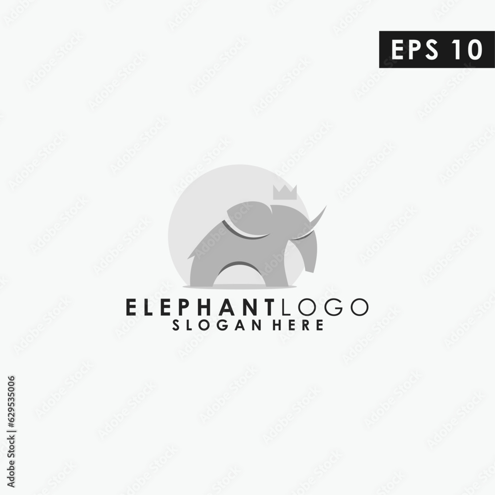 Elephant King With Crown Modern Logo Design With Flat Style Vector Template Isolated In Shape
