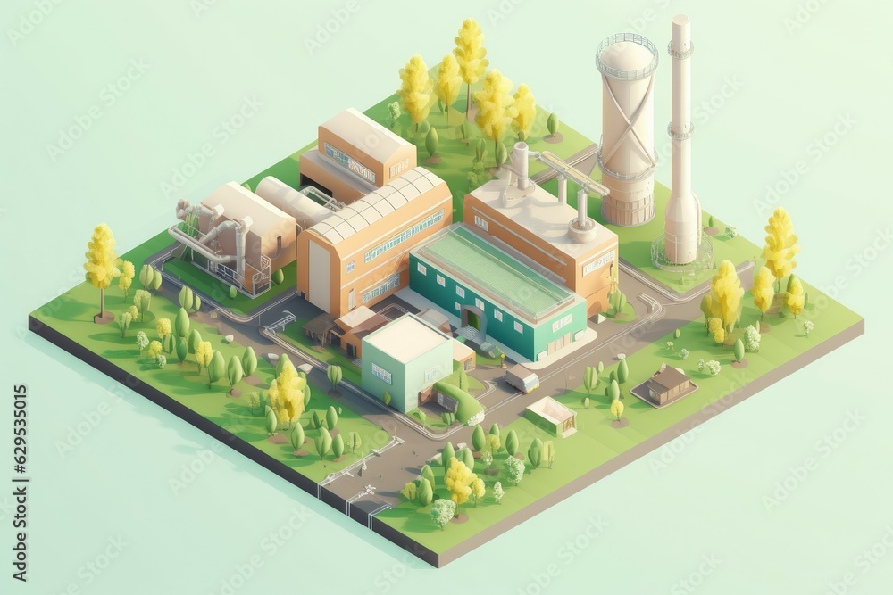 Eco factory production isometric. Generate Ai